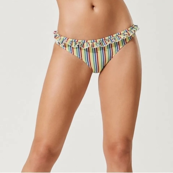 Solid and Striped Womens Milly Bikini Bottom Ruffle Multi Stripe Large - Picture 1 of 6